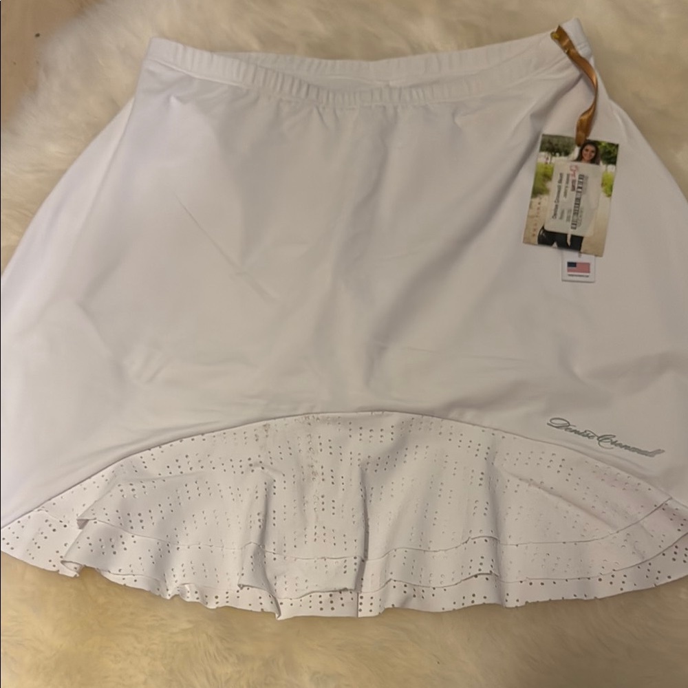 White High-Low Ruffled Mini Skater Skirt AS-IS